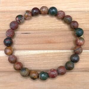 Unakite Gemstone Bracelet Artisan Stretch 8mm Faceted Jasper Beaded Boho New